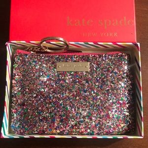 NEW Kate Spade glitter key ring coin / card purse